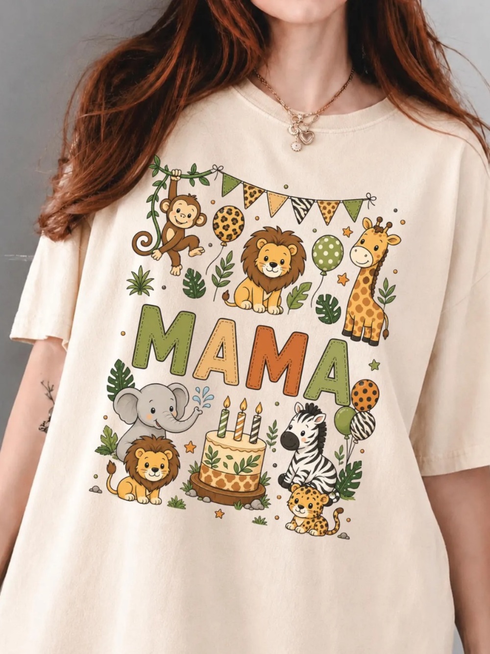 Comfort Colors Cream MAMA Jungle Animals Graphic Tee